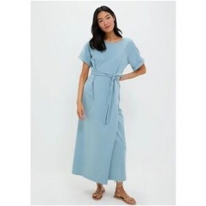 Tuckernuck Blue Clarissa Maxi Dress Tencel Short Sleeve Belted Medium Minimal ~